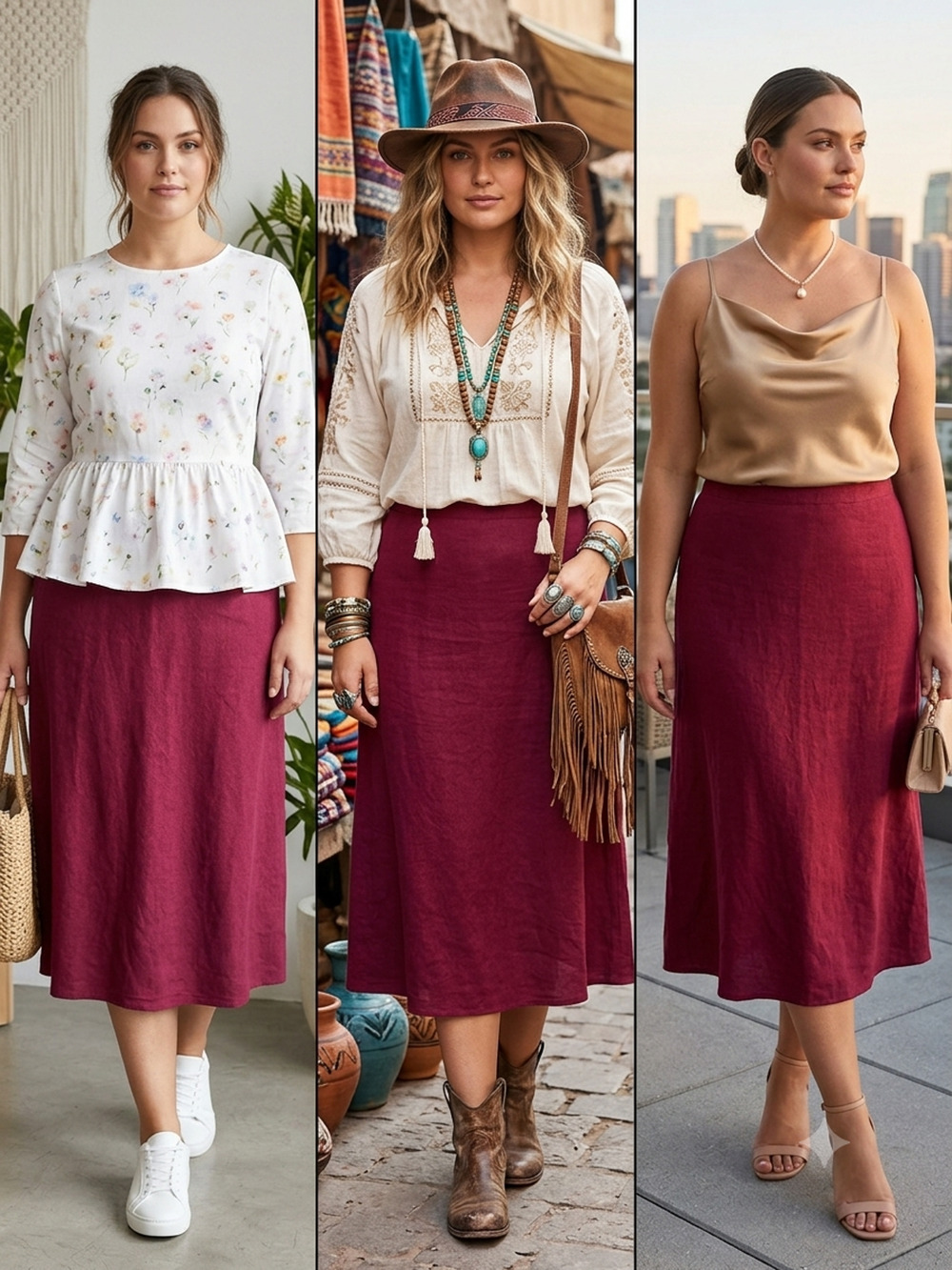 Vtg Liz Claiborne Burgundy Women’s linen blend midi Skirt cottageCore Size large
